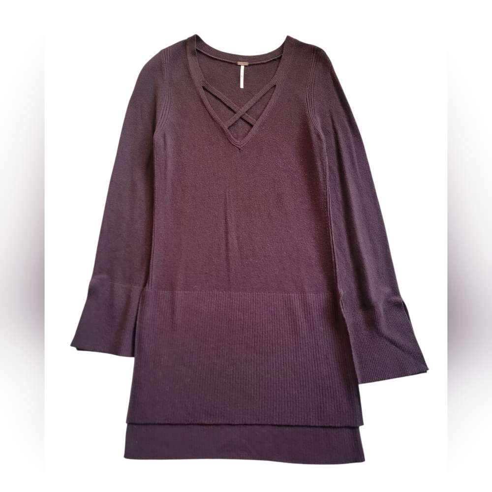 Free People Chocolate Brown Stretch Knitted Tunic Mini‎ Sweater Dress Small